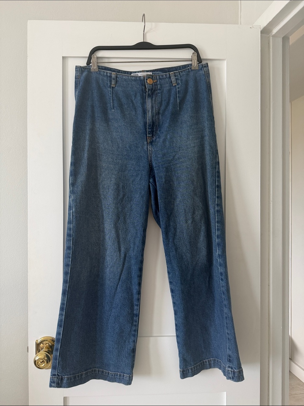 Zara Wide-Leg Denim Pants in Blue